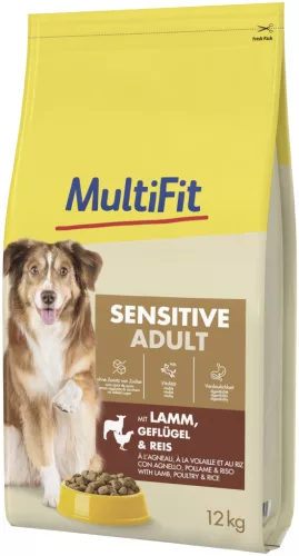 MultiFit Sensitive Hrană uscată pentru câini, cu miel și păsăre 12 kg