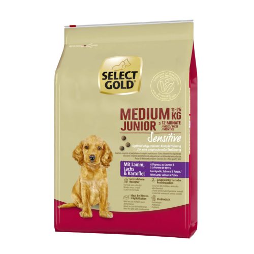 Select Gold Sensitive Hrană uscată pentru câini juniori, de talie medie, cu miel 4 kg