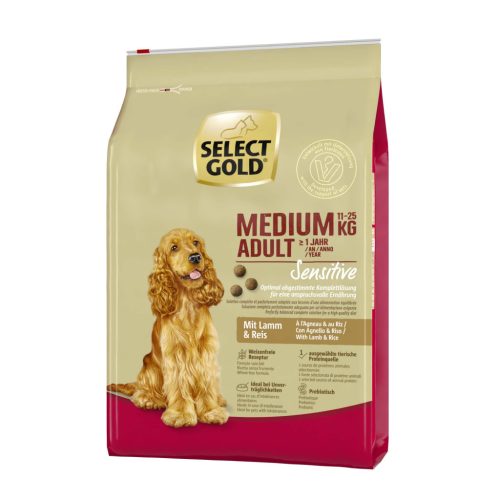 Select Gold Sensitive Hrană uscată pentru câini de talie medie, cu miel și orez 4 kg