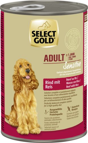 Select Gold Sensitive Hrană umedă pentru câini adulți cu vită și orez 400 g