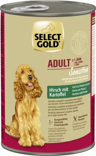 Select Gold Sensitive Hrană umedă pentru câini adulți, cu cerb și cartofi 400 g