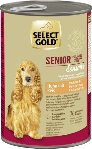 Select Gold Sensitive Hrană umedă pentru câini seniori cu pui și orez 400 g