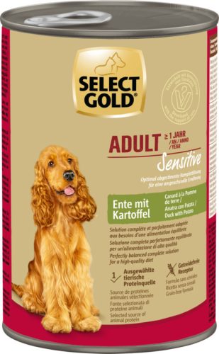 Select Gold Sensitive Hrană umedă pentru câini adulți cu rață și cartofi 400 g