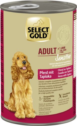 Select Gold Sensitive Hrană umedă pentru câini adulți cu carne de cal și tapioca 400 g