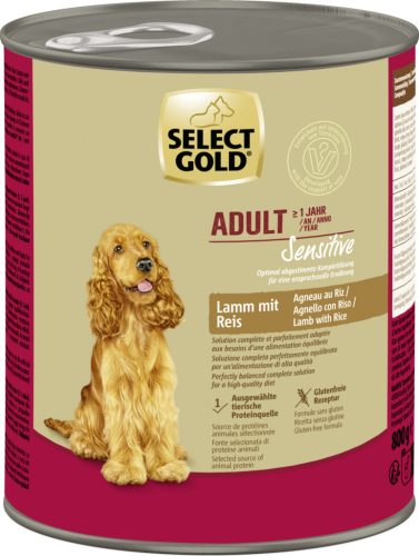 Select Gold Hrană pentru câini sensibili, cu miel și orez 800g