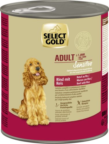 Select Gold Hrană pentru câini sensibili, cu carne de vită și orez 800g