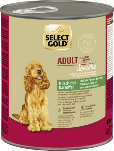 Select Gold Sensitive Hrană umedă pentru câini adulți cu carne de cerb și cartof 800 g