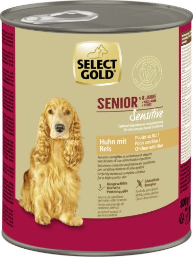 Select Gold Sensitive Hrană umedă pentru pentru câini seniori, cu pui și orez 800 g
