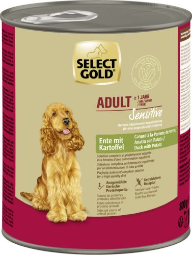 Select Gold Sensitive Hrană umedă pentru câini adulți cu rață și cartof 800 g 