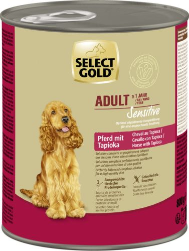 Select Gold Sensitive Hrană umedă pentru câini adulți cu carne de cal și tapioca 800 g