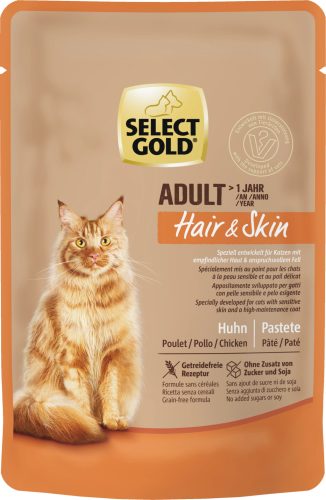 Select Gold Hair+Skin Hrană umedă pentru pisici cu pui 85 g