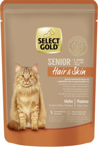 Select Gold Hair&Skin Pliculețe pentru pisici senioare, cu pui 85 g