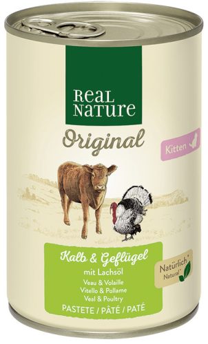 Real Nature Original Hrană pentru pisici, cu vițel și curcan 400g