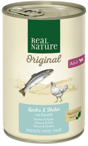 Real Nature Original Hrană pentru pisici adulte, cu somon și pui 400g