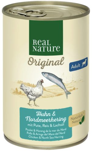 Real Nature Original Hrană pentru câini adulți, cu pui și hering 400g