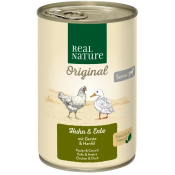 Real Nature Original Hrană umedă pentru câini seniori, cu pui și rață 400 g