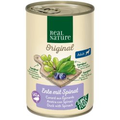   Real Nature Original Hrană umedă pentru câini adulți, cu rață și spanac 400 g