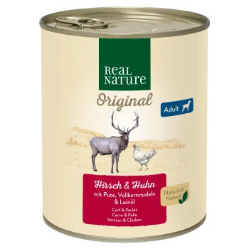 Real Nature Original Hrană umedă pentru câini adulți, cu vânat, pasăre și curcan 800 g