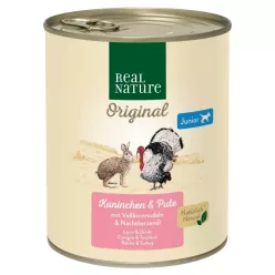   Real Nature Original Hrană umedă pentru câini junior, cu iepure și curcan 800 g