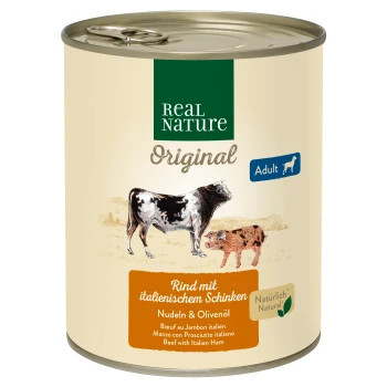 Real Nature Original Hrană umedă pentru câini adulți, cu vită și șuncă 800 g
