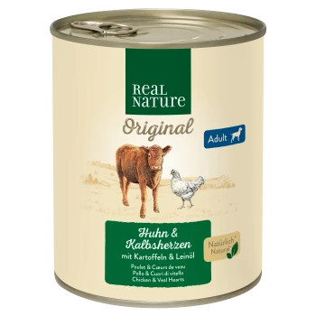 Real Nature Original Hrană umedă pentru câini adulți, cu inimă de vițel 800 g
