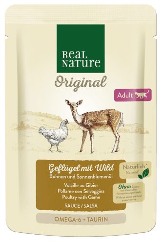 Real Nature Original Hrană pentru pisici adulte, cu ragu, vânat și pasăre 85g
