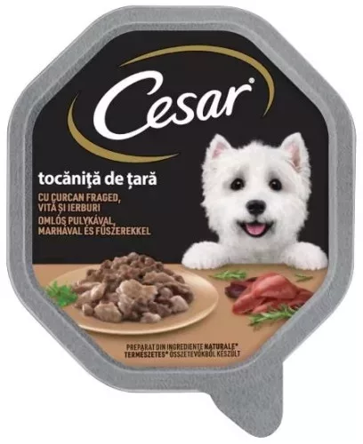 Cesar Hrană umedă pentru câini adulți cu curcan și vită 150 g