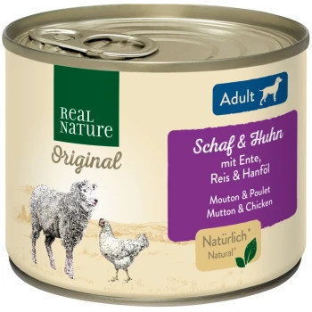 Real Nature Original Hrană umedă pentru câini adulți, cu miel și carne de pasăre 200g