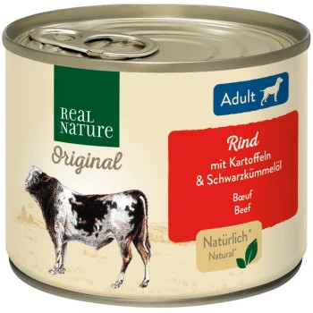 Real Nature Original Hrană umedă pentru câini adulți, cu vită și cartofi 200 g