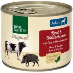   Real Nature Original Hrană umedă pentru câini adulți, cu vită și mistreț 200 g