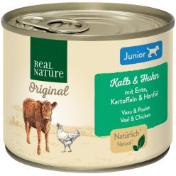   Real Nature Original Hrană umedă pentru câini juniori, cu vițel și pasăre 200 g
