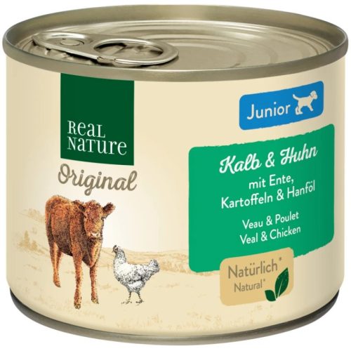 Real Nature Original Hrană umedă pentru câini juniori, cu vițel și pasăre 200 g