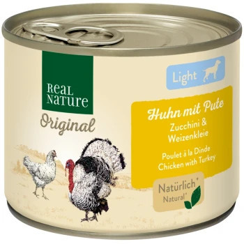 Real Nature Original Hrană umedă pentru câini adulți, cu pui și curcan 200 g