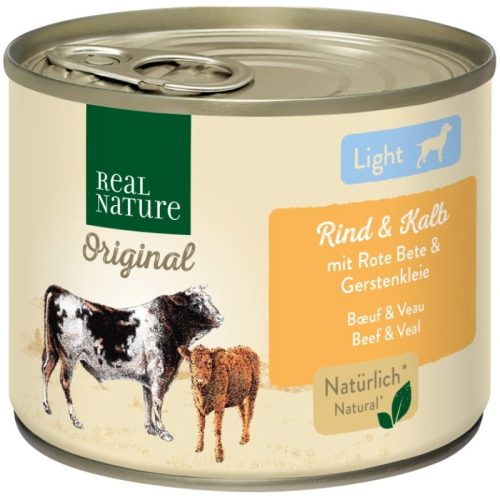 Real Nature Original Hrană umedă pentru câini adulți, cu vițel și sfeclă roșie 200 g