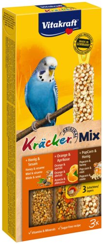 Vitakraft Kräcker Trio-Mix Batoane pentru peruși, cu miere, portocale și popcorn 80g