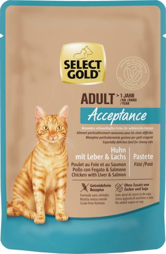 Select Gold Acceptance Hrană umedă pentru pisici cu pui și somon 85g