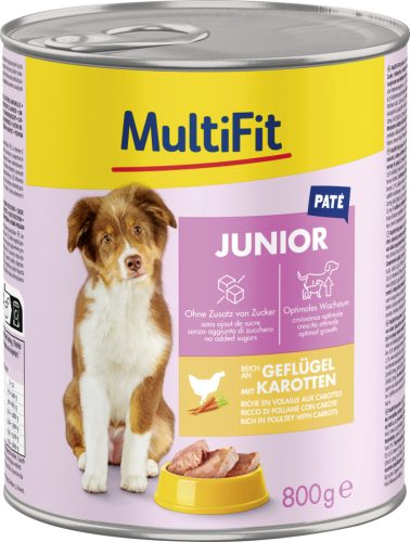 MultiFit Pate Hrană umedă pentru câini juniori cu pasăre şi morcovi 800 g


