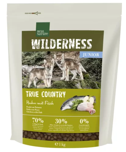 Real Nature Wilderness Hrană uscată pentru câini juniori, cu pui și pește 1 kg