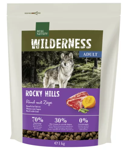 Real Nature Wilderness Hrană uscată pentru câini adulți, cu capră și vită 1 kg