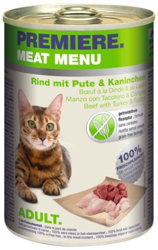 Premiere Meat Menu Hrană pentru pisici adulte cu vită curcan și iepure 400 g