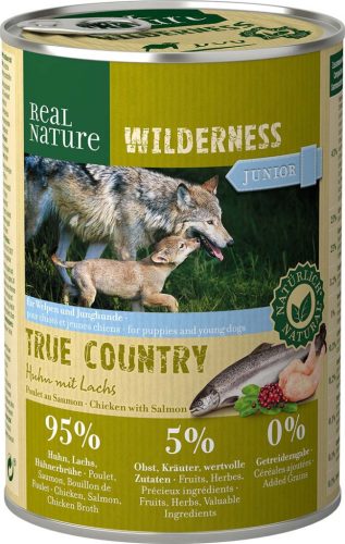 Real Nature Wilderness Hrană pentru câini juniori, cu pui și somon 400g