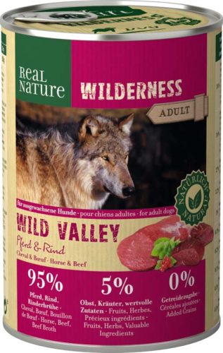 Real Nature Wilderness Wild Valley Hrană pentru câini adulți, cu carne de cal și vită 400g