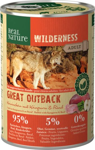 Real Nature Wilderness Hrană umedă pentru câini adulți, cu iepure și cangur 400 g