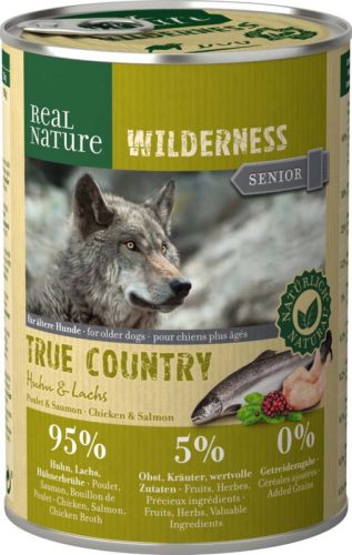 Real Nature Wilderness True Country Hrană pentru câini seniori, cu pui și somon 400g