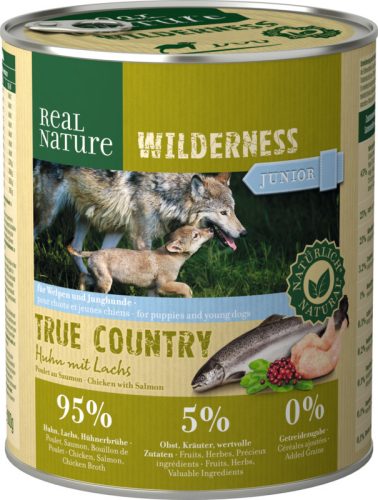 Real Nature Wilderness Hrană pentru câini juniori, cu pui și somon 800g