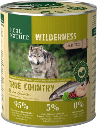 Real Nature Wilderness Hrană pentru câini, cu pui și somon conservă 800g