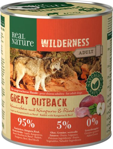 Real Nature Wilderness Hrană umedă pentru câini adulți, cu iepure și cangur 800 g