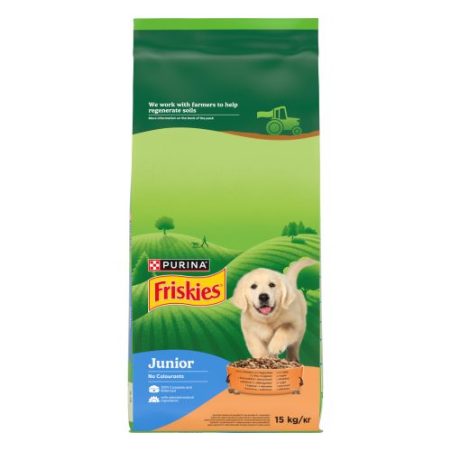 Friskies Junior Hrană uscată pentru câini, cu pui, legume și lapte 15 kg