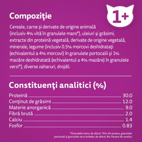 Whiskas hrană uscată cu vită pentru pisici adulte 14 kg