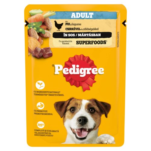 Pedigree Adult Hrană umedă câini, Pui și legume în sos, plic 100g
